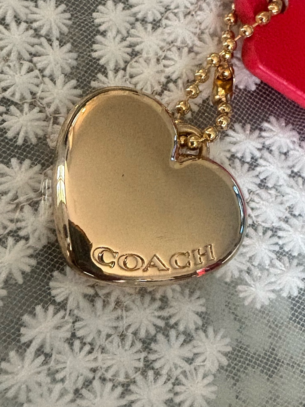 Coach Red & Gold Heart Bag Charm Keychain Key Ring New - Picture 3 of 7